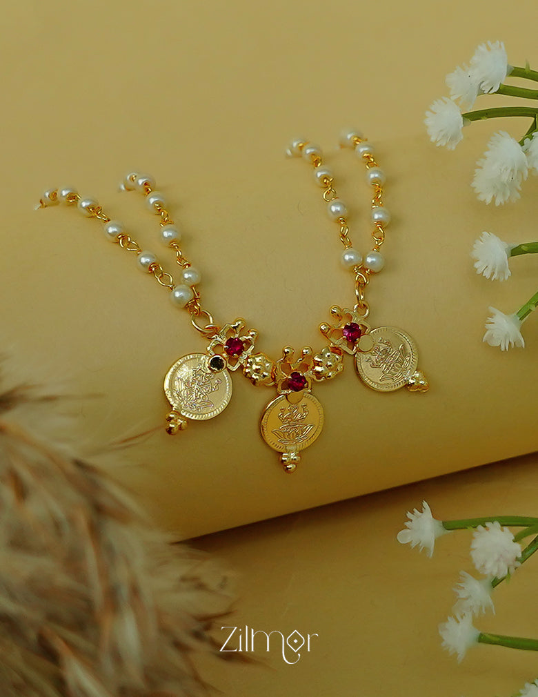 KY1012013 - Double Layer Kashu Lakshmi Pendant Pearl choker Necklace