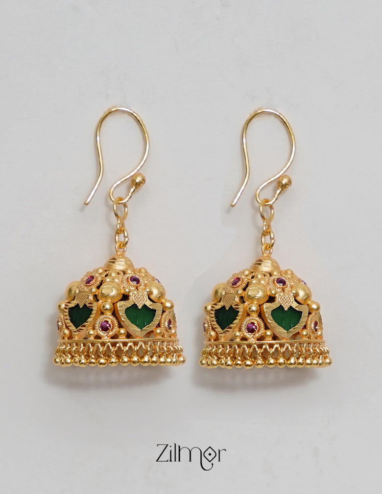 PP1011954- Gold Plated Palakka Hook Jhumkas Earrings