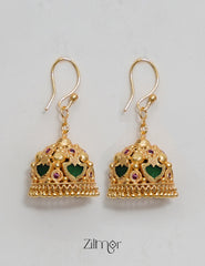 PP1011954- Gold Plated Palakka Hook Jhumkas Earrings
