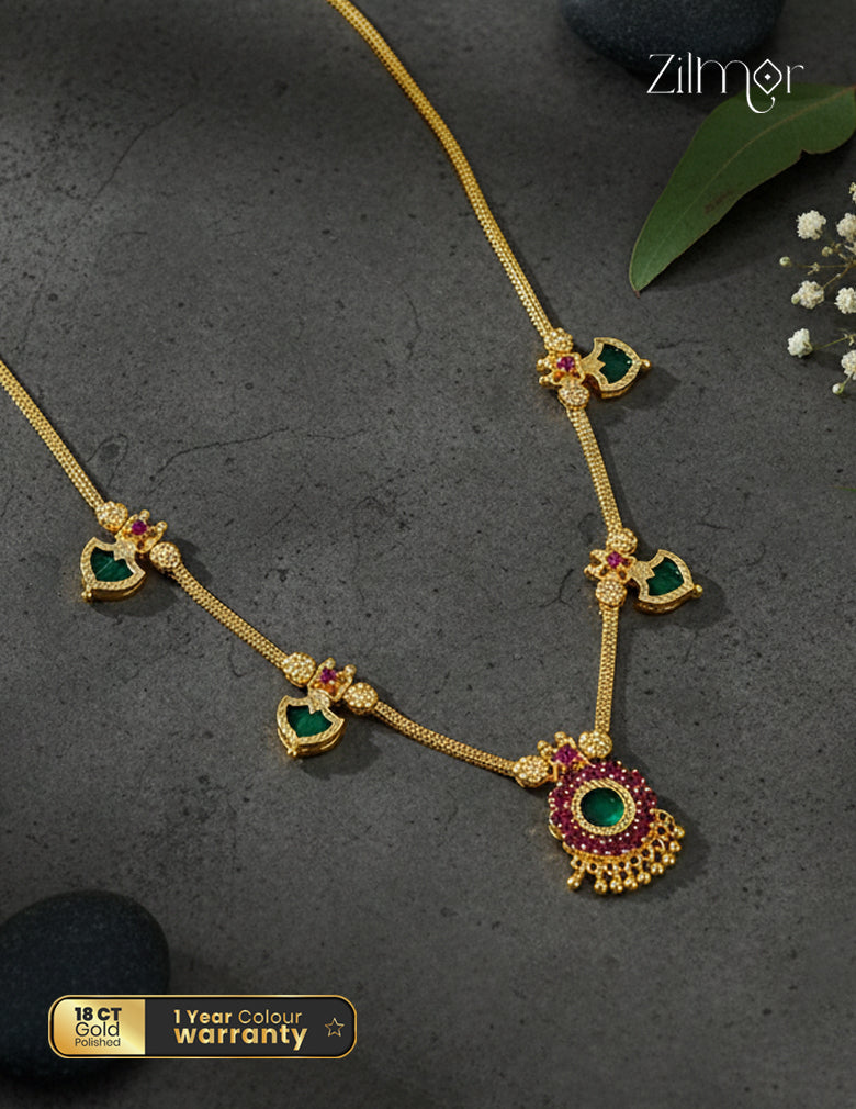 Gold Plated Kerala Traditional Anti Tarnish Palakka Necklace - KY1012194