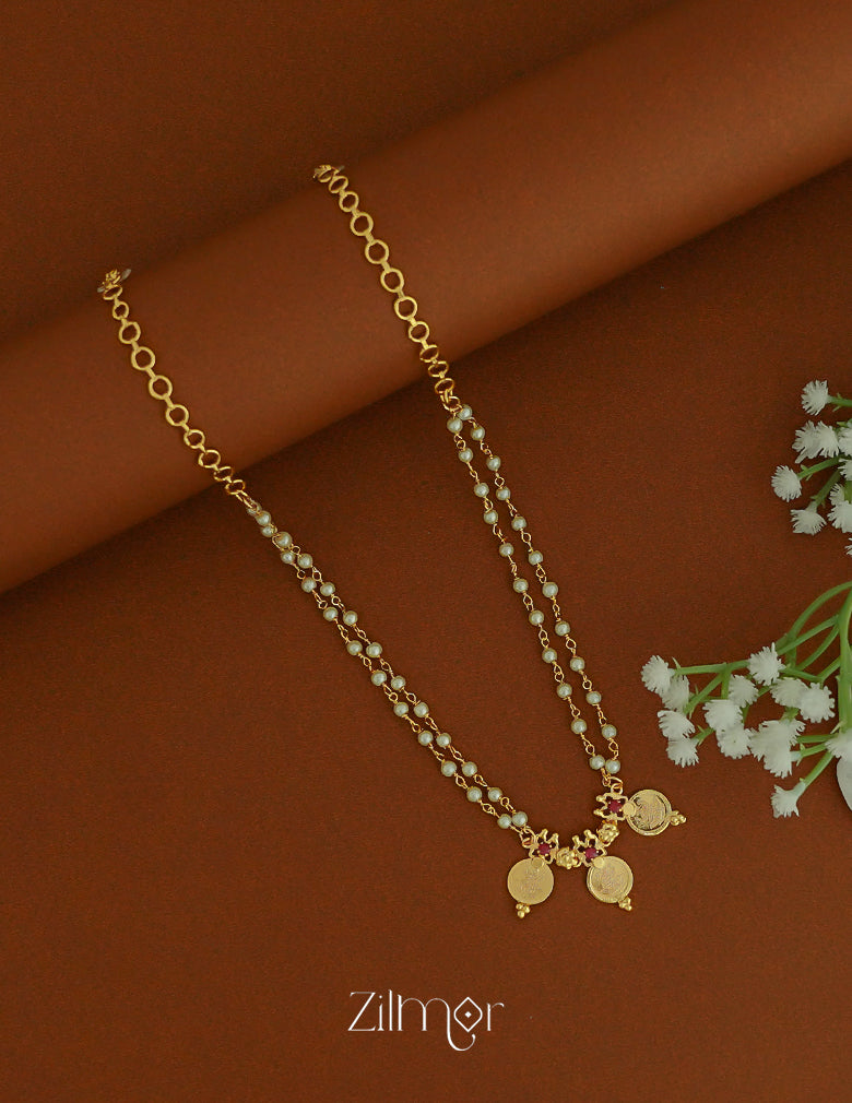 KY1012013 - Double Layer Kashu Lakshmi Pendant Pearl choker Necklace
