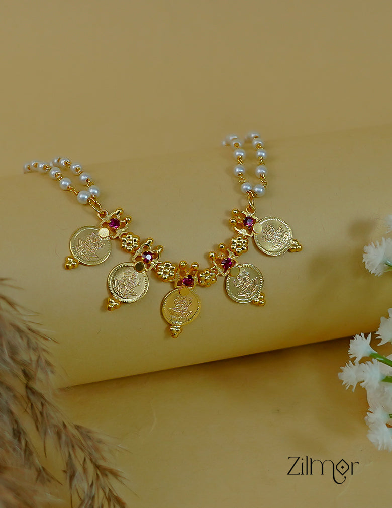 KY1012018 - Double Layer 5 Kashu Lakshmi Pendant Pearl Necklace Long