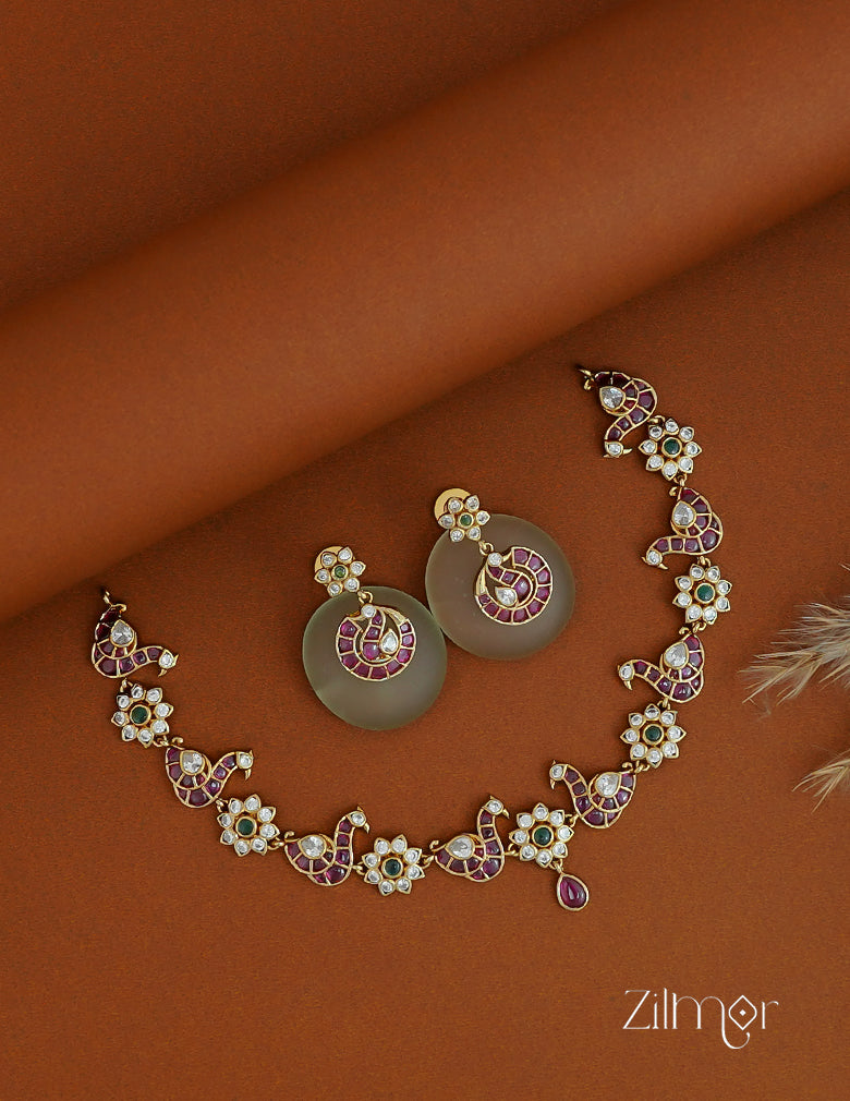 ZL1012024- Premium Antique Kemp Peacock Necklace with Earrings Set