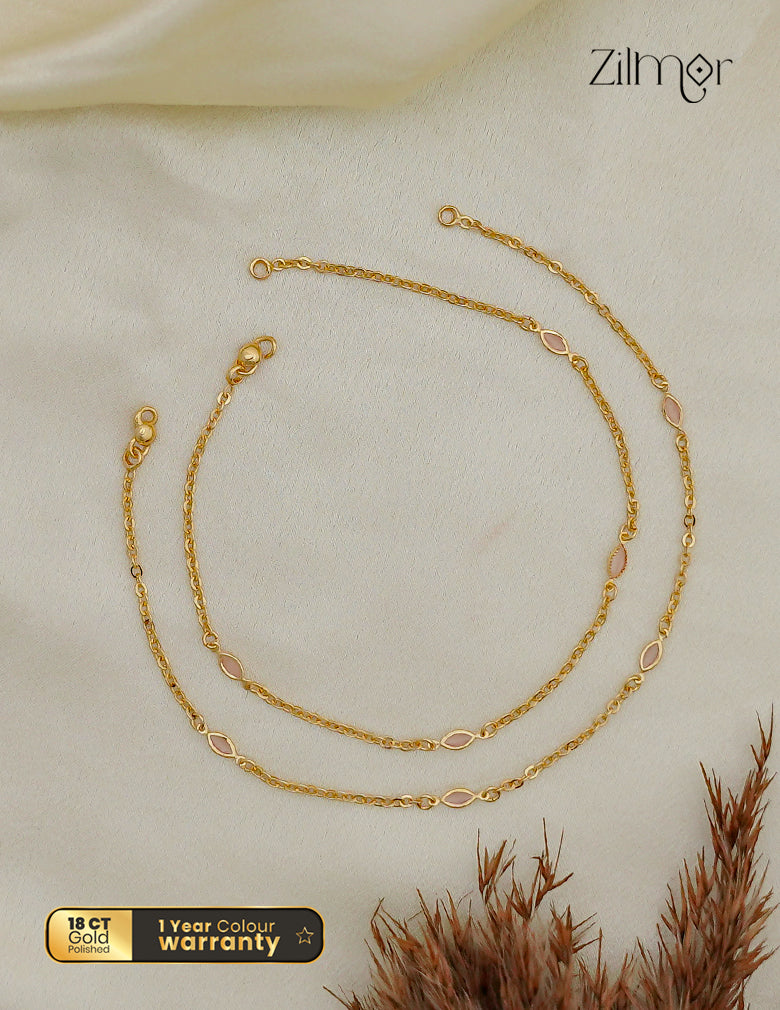 Women Zilmor KY1012774 18K Gold Toned Semi Precious Stone Pair Anklet