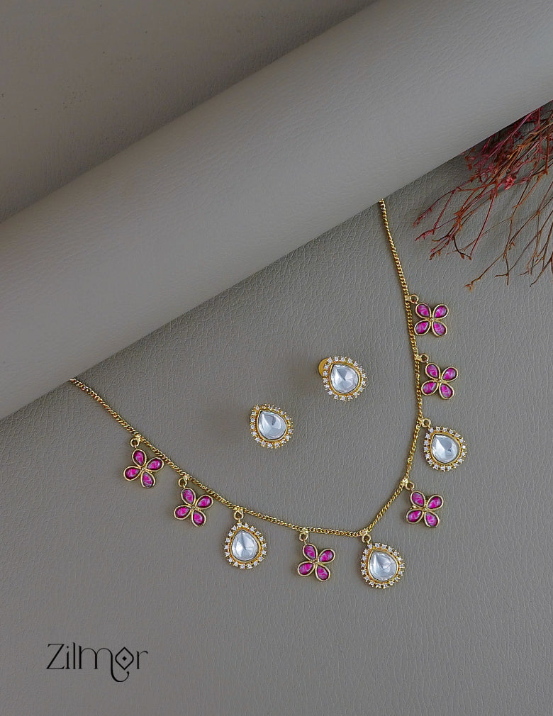 KH1011821 - Moissanite Polki Stone  Necklace with Earrings 2-Zilmor