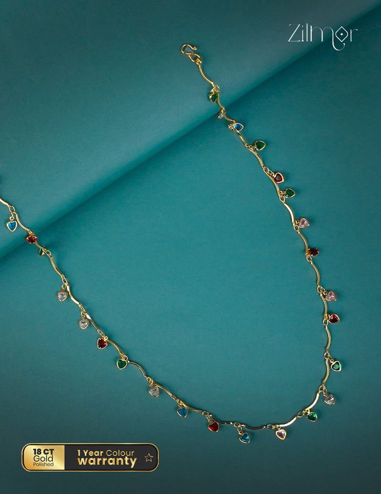 18k Gold Plated Multi colored Heart Stones Necklace - KT1012317