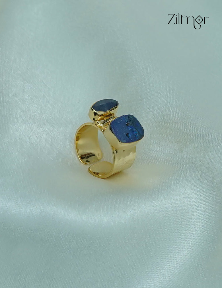 18K Gold Plated Handmade Natural Raw Stone Adjustable Ring – Anti-Tarnish - ZP1012180