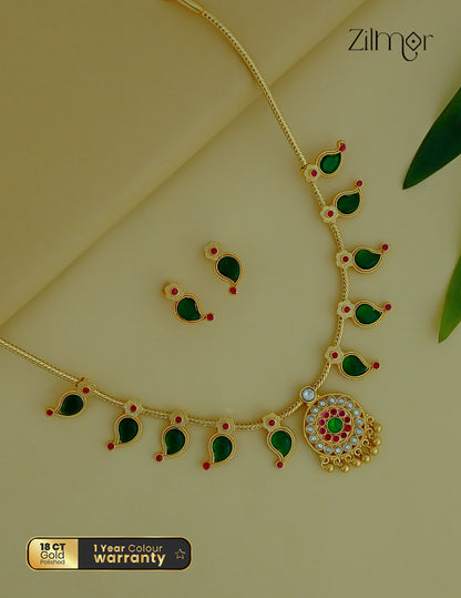 ZS1011923 - Kemp Stone Mango Palakka Traditional Necklace Earring set
