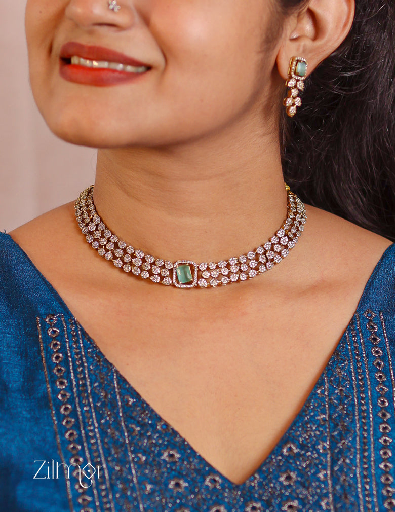 BH101072 - Premium Antique Necklace with 5 Interchangable stones Earring Set 5-Zilmor