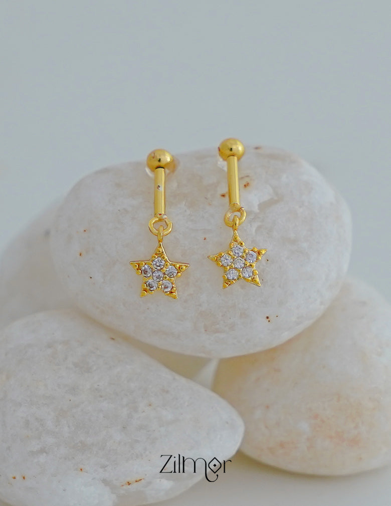 PP1011994 - Gold Tone Ad Stone Bugadi Drops & Dangler Star Earrings