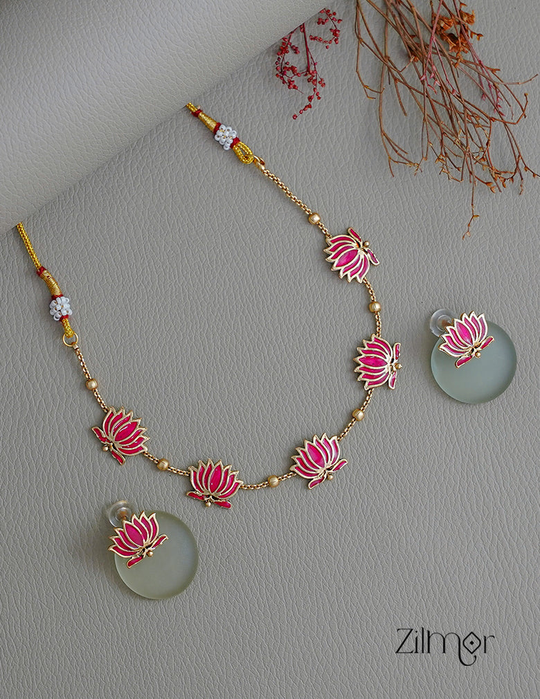 NV1011606 - Premium Antique  Lotus Necklace with Earrings 6-Zilmor