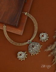 ZL1012021 - Antique Collar Hasli with Ad Stone Pendant Necklace Earring set