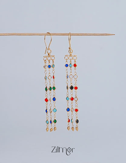 KT1011152 -Gold tone Dangle Semi Precious Stone Hoop Earrings 2-Zilmor