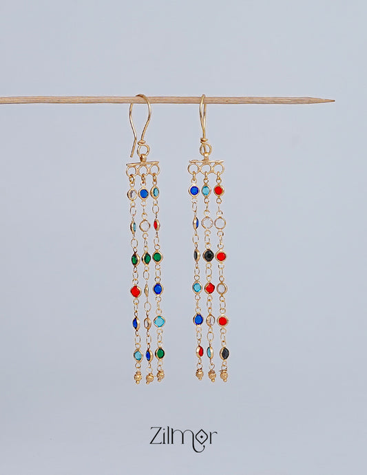 KT1011152 -Gold tone Dangle Semi Precious Stone Hoop Earrings