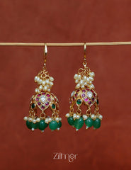 BH1012032 - Kemp Stone with Pearl Hoop Jhumka Earrings