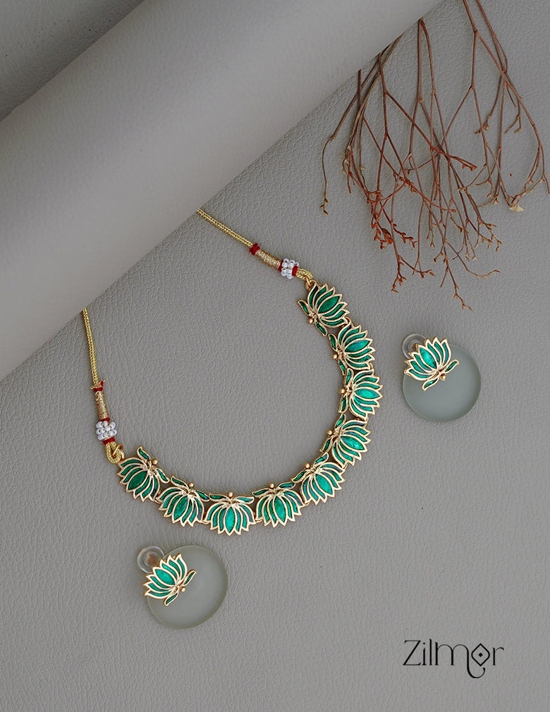 NV1011724 - Premium Antique  Lotus Necklace with Earrings 2-Zilmor