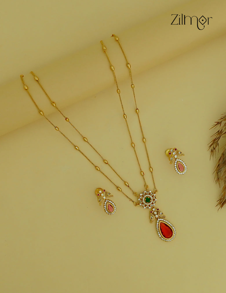 Antique Long Necklace Set – Lightweight | Perfect for Functions - SN101509