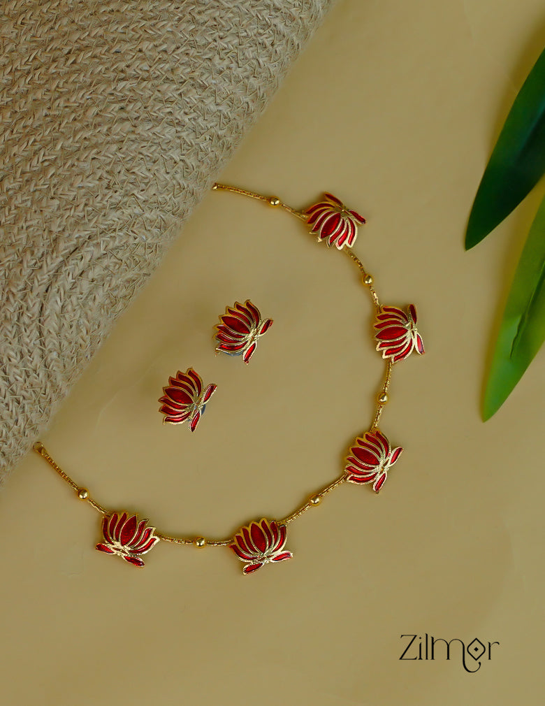 NV1011606 - Premium Antique  Lotus Necklace with Earrings