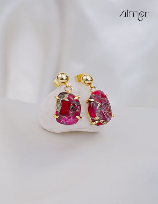 Handmade Gold Plated Natural Stone Hoop Earrings - Anti Tarnish (color option) -ZP1012179