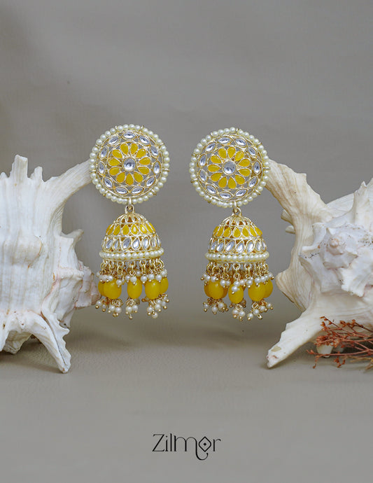Zuri Yellow Jumkha Earrings 1-Zilmor