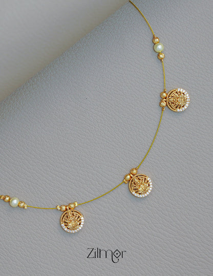 SN1011717- AD Stone with Hanging  Lakshmi Pendant Invisible Necklace 2-Zilmor