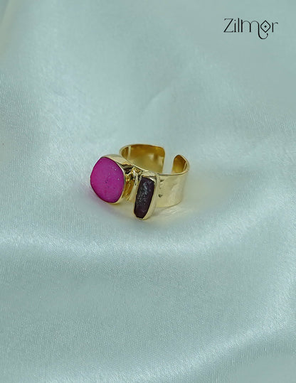 18K Gold Plated Handmade Natural Raw Stone Adjustable Ring – Anti-Tarnish - ZP1012180