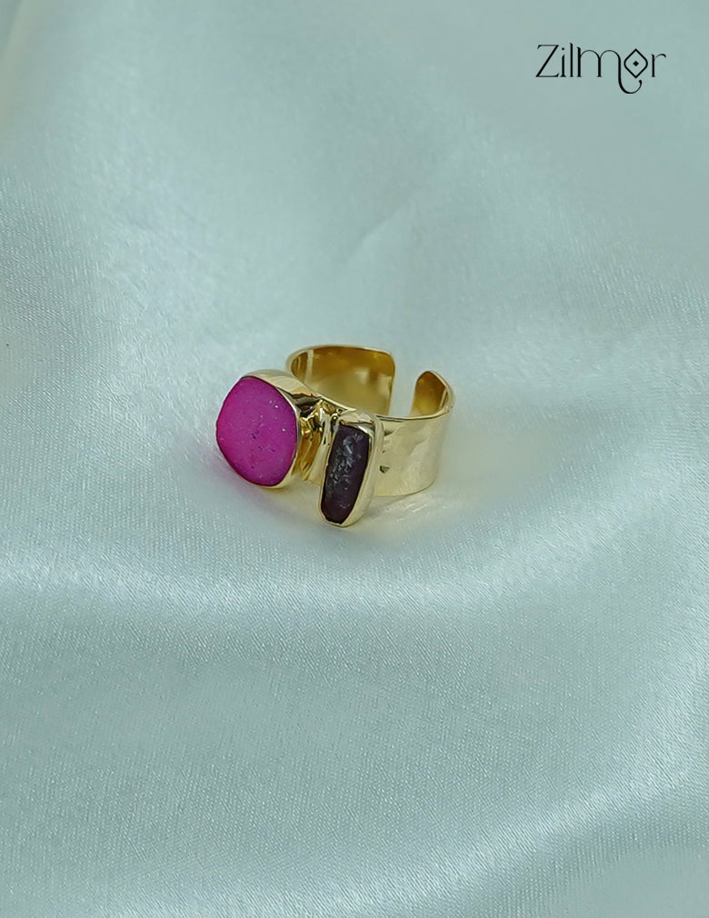 18K Gold Plated Handmade Natural Raw Stone Adjustable Ring – Anti-Tarnish - ZP1012180