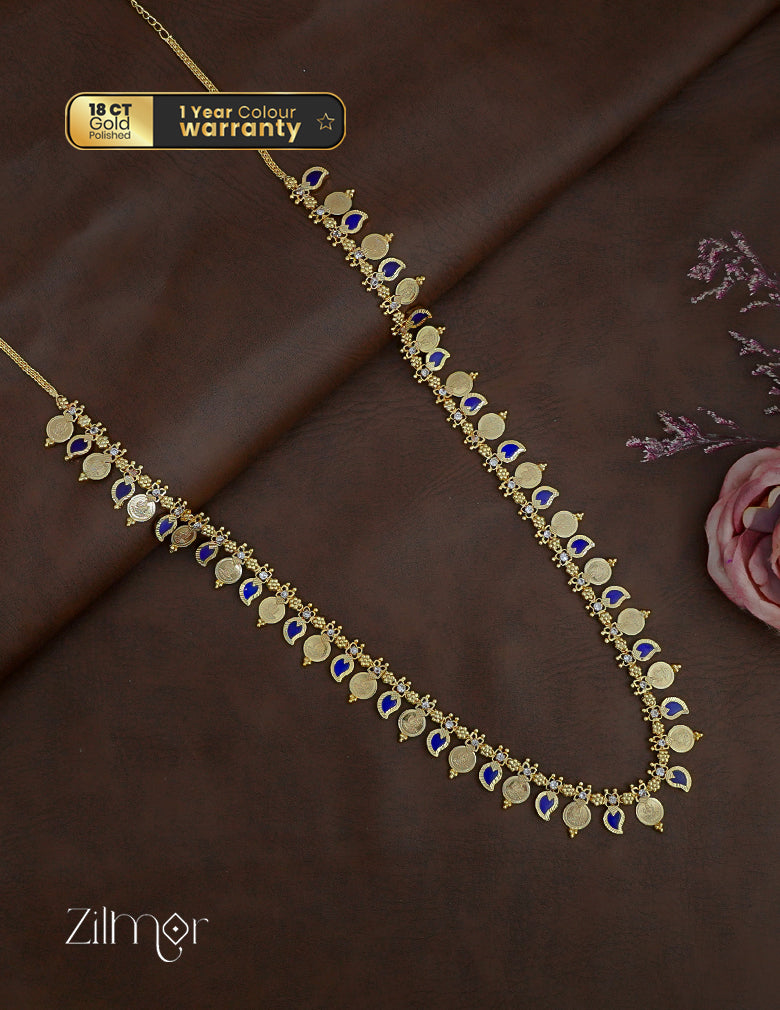 KY1011832 - Gold Plated Kaashu coin & Manga Mala Long Necklace 3-Zilmor
