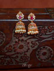 BH1012031- AD Stone Pearl Hanging Jumkha Earrings