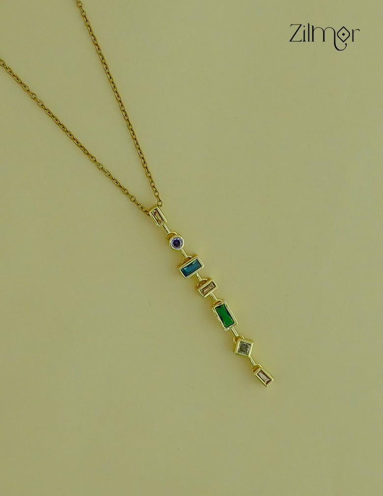 Gold Tone Multi color Stone Pendant Simple Necklace-ZF1012138