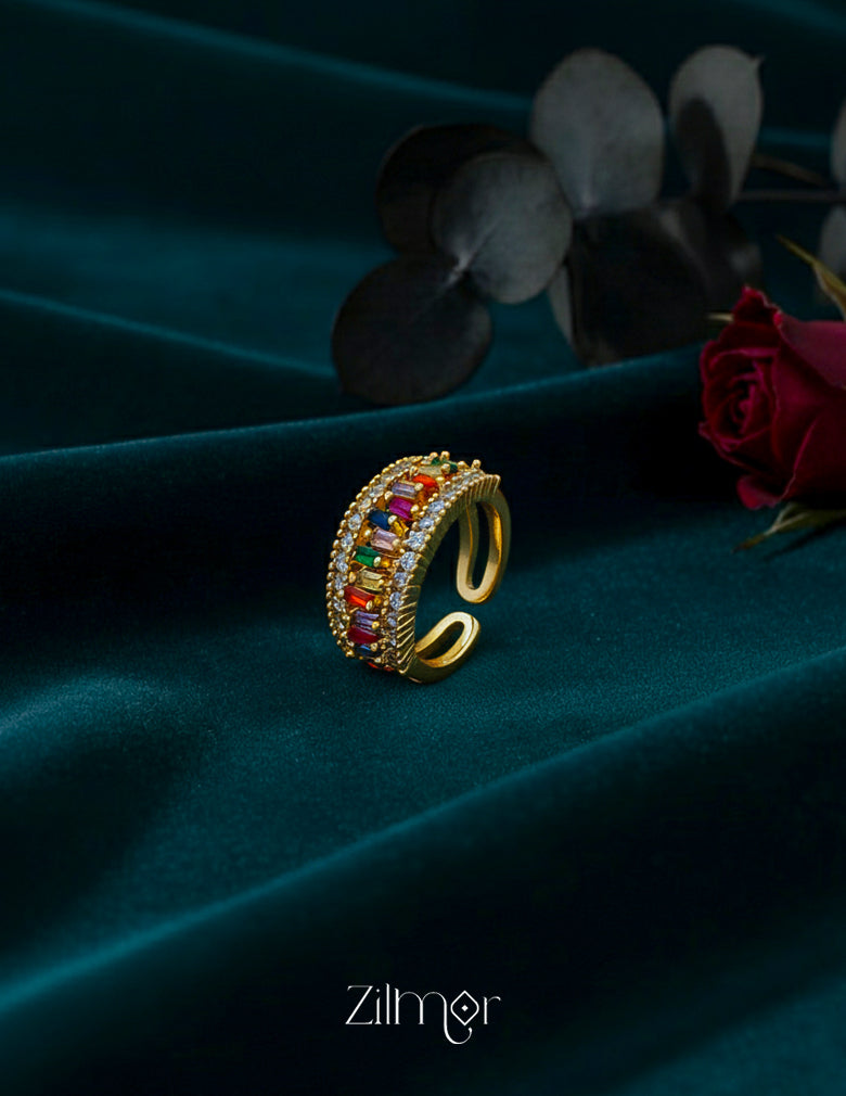 ZC1012055-  18K Gold Plated Rainbow Zircon Adjustable Ring