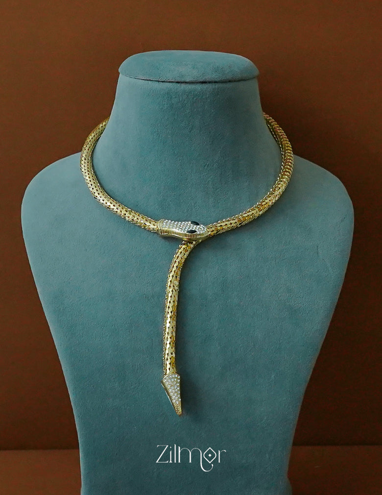 ZF1012100 - Golden Ad Stone Snake Hasli Neck Cuff Choker Necklace