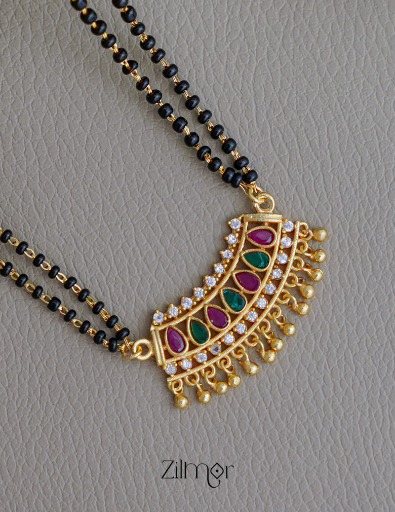Gold Plated AD Stone Pendant Mangalsutra Necklace - SR100558 2-Zilmor