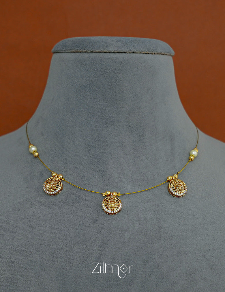 SN1011717- AD Stone with Hanging  Lakshmi Pendant Invisible Necklace 3-Zilmor
