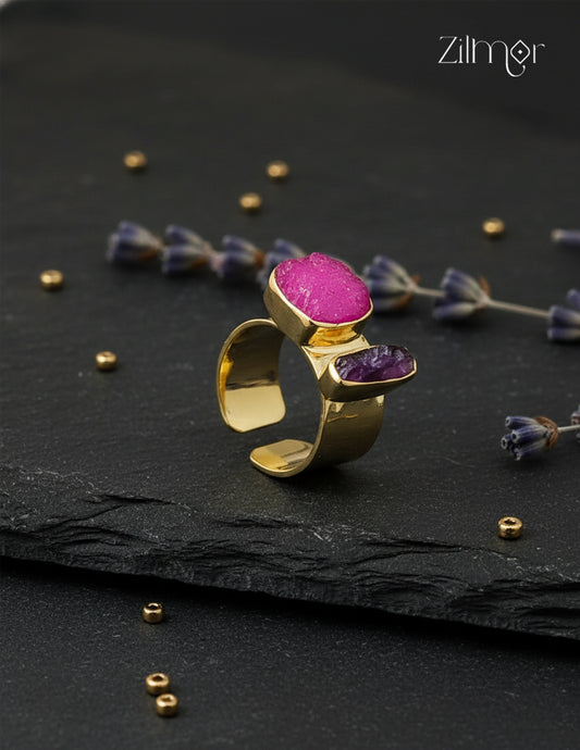 18K Gold Plated Handmade Natural Raw Stone Adjustable Ring – Anti-Tarnish - ZP1012180