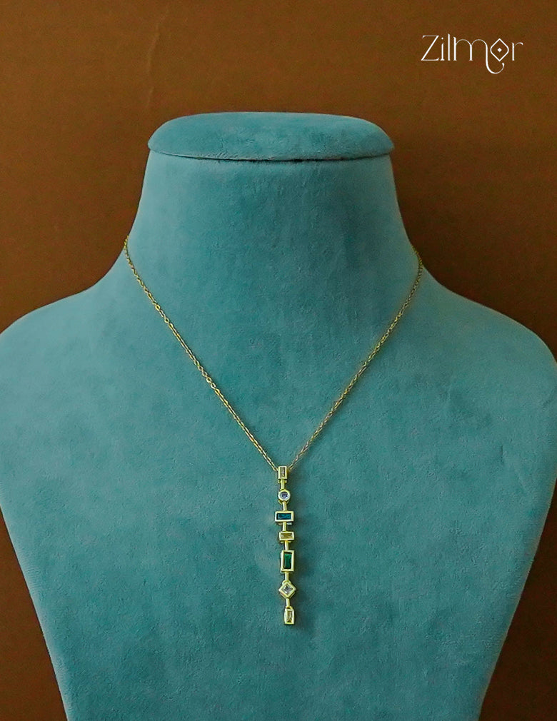 Gold Tone Multi color Stone Pendant Simple Necklace-ZF1012138