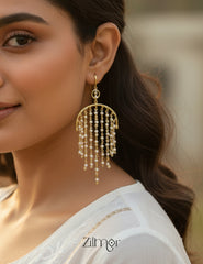 AS1012157 - Layered Pearl Tassel Earrings Lightweight Gold-Tone Danglers