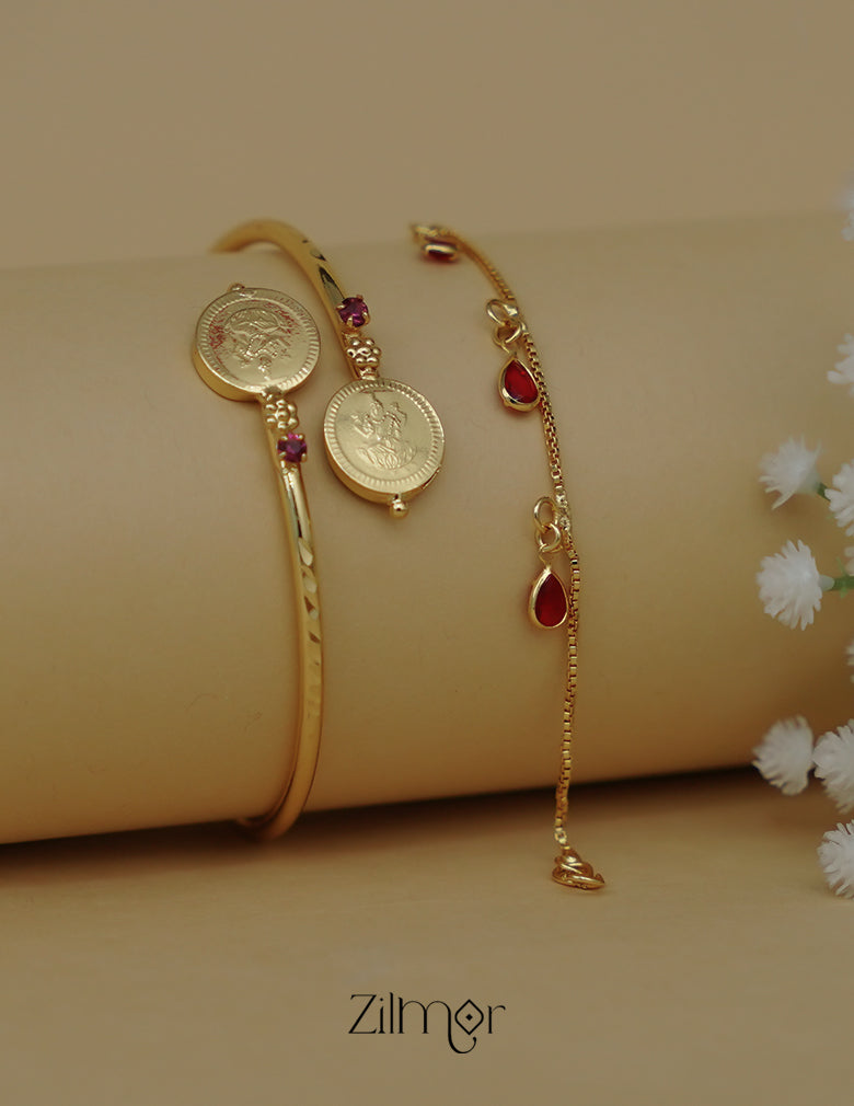KY1011841 - Gold Toned Stone Bracelet &Adjustable Bangle Combo 2-Zilmor