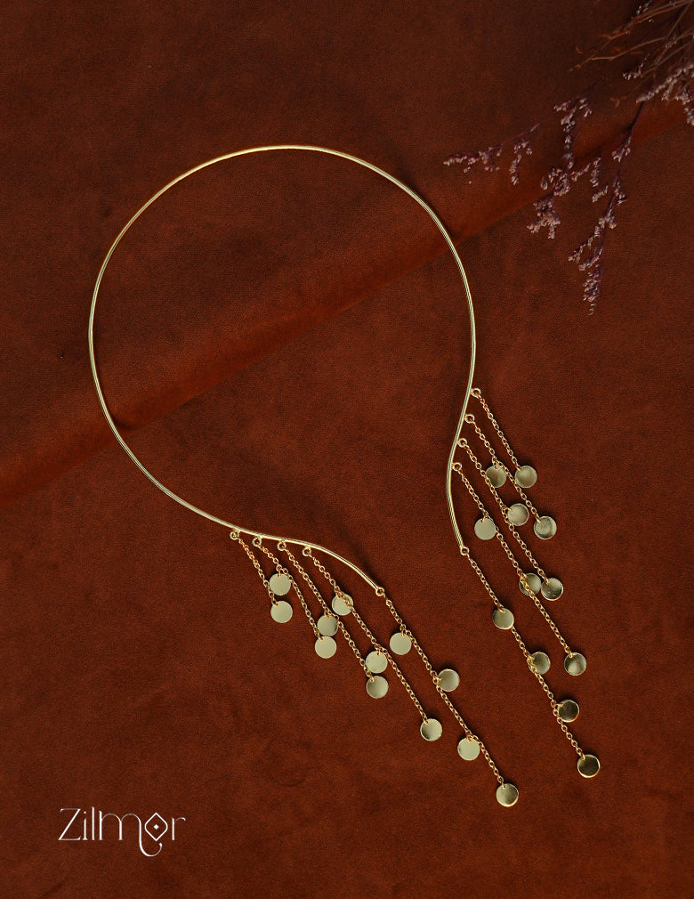 KE1011888 - Open Collar Circle Tassel Choker Necklace 1-Zilmor