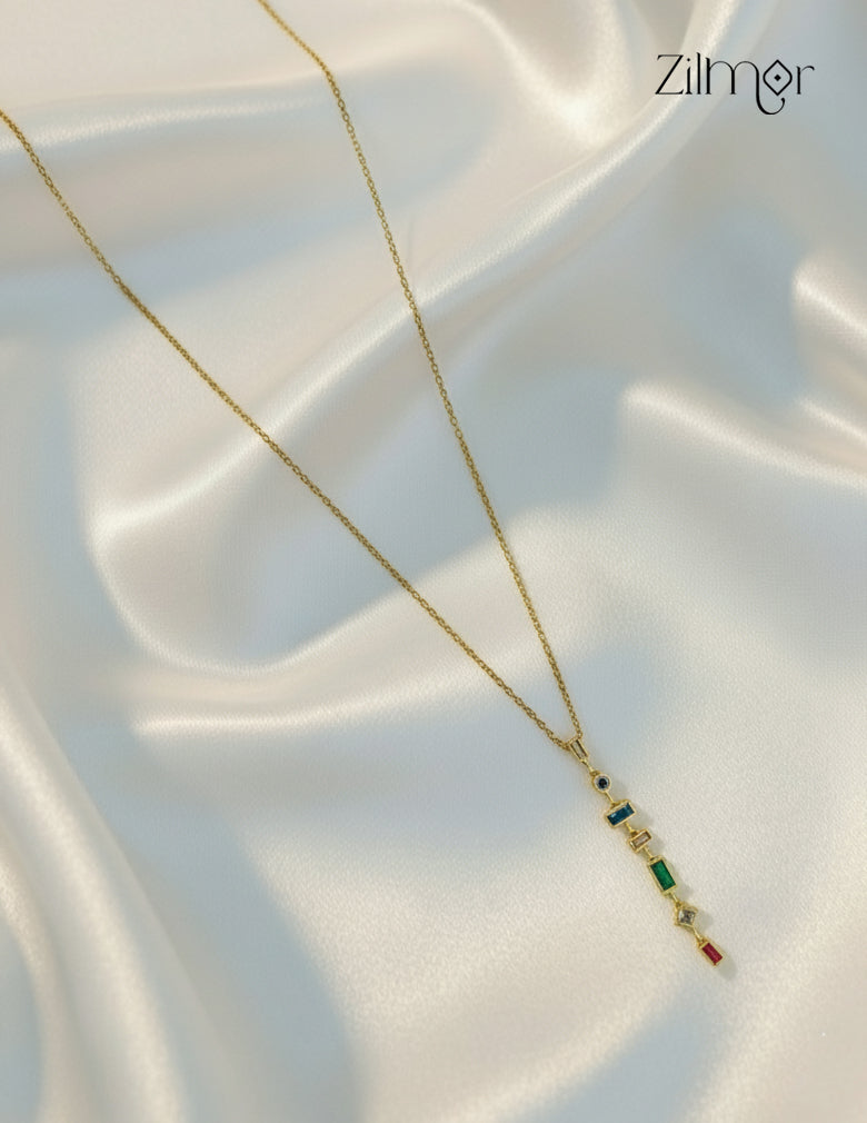 Gold Tone Multi color Stone Pendant Simple Necklace-ZF1012138