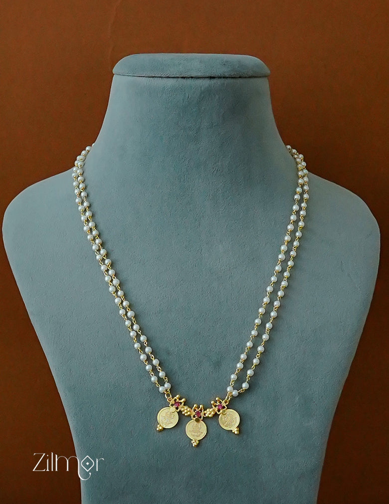 KY1012017- Double Layer 3 Kashu Lakshmi Pendant Pearl Long Necklace