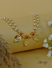 KY1012017- Double Layer 3 Kashu Lakshmi Pendant Pearl Long Necklace