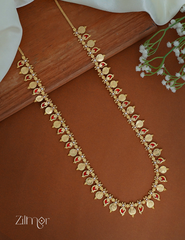 KY1011832 - Gold Plated Kaashu coin & Manga Mala Long Necklace 1-Zilmor