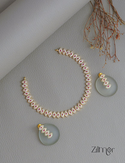 BH100843 - AD Stone Choker Necklace Earrings Set (color option) 1-Zilmor