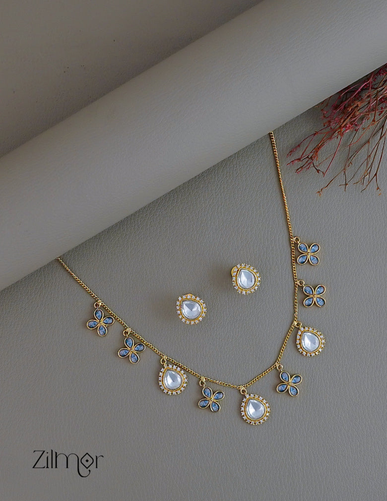 KH1011821 - Moissanite Polki Stone  Necklace with Earrings 3-Zilmor