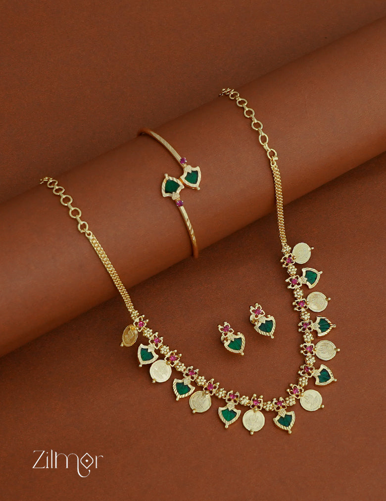 KY1011787 - Gold plated palakka coin Necklace Earrings Bangle set Combo 1-Zilmor
