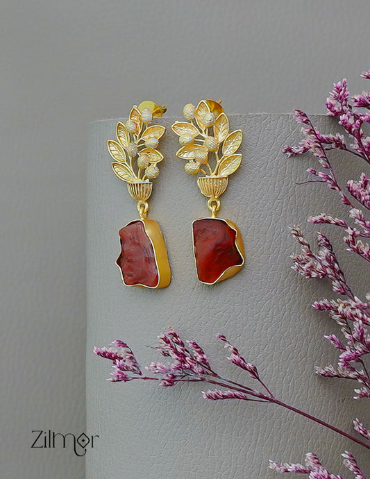 ZA1011874 - Natural Raw Stone Leaf Earring 1-Zilmor