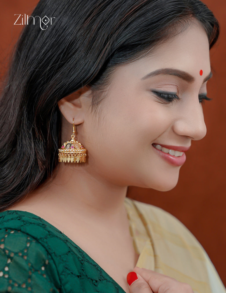 18K Gold Plated Lakshmi Hook Jhumkas Earrings - ZU1012335