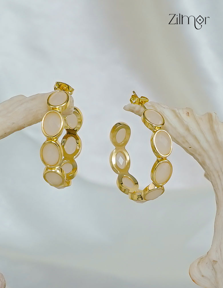 Trendy Contemporary Crystal Stone Golden Hoop Earrings (color option) -ZP1012174