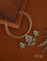 ZL1012022 - Antique Collar Hasli with Ad Stone Pendant Necklace Earring set